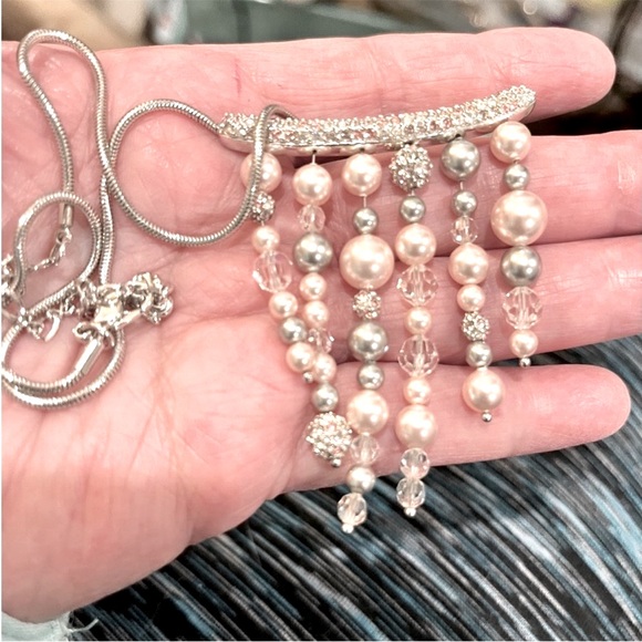 N129 Rare Swarovskiki Pearl and Crystal Fringe Collar Necklace with extender - Picture 4 of 6